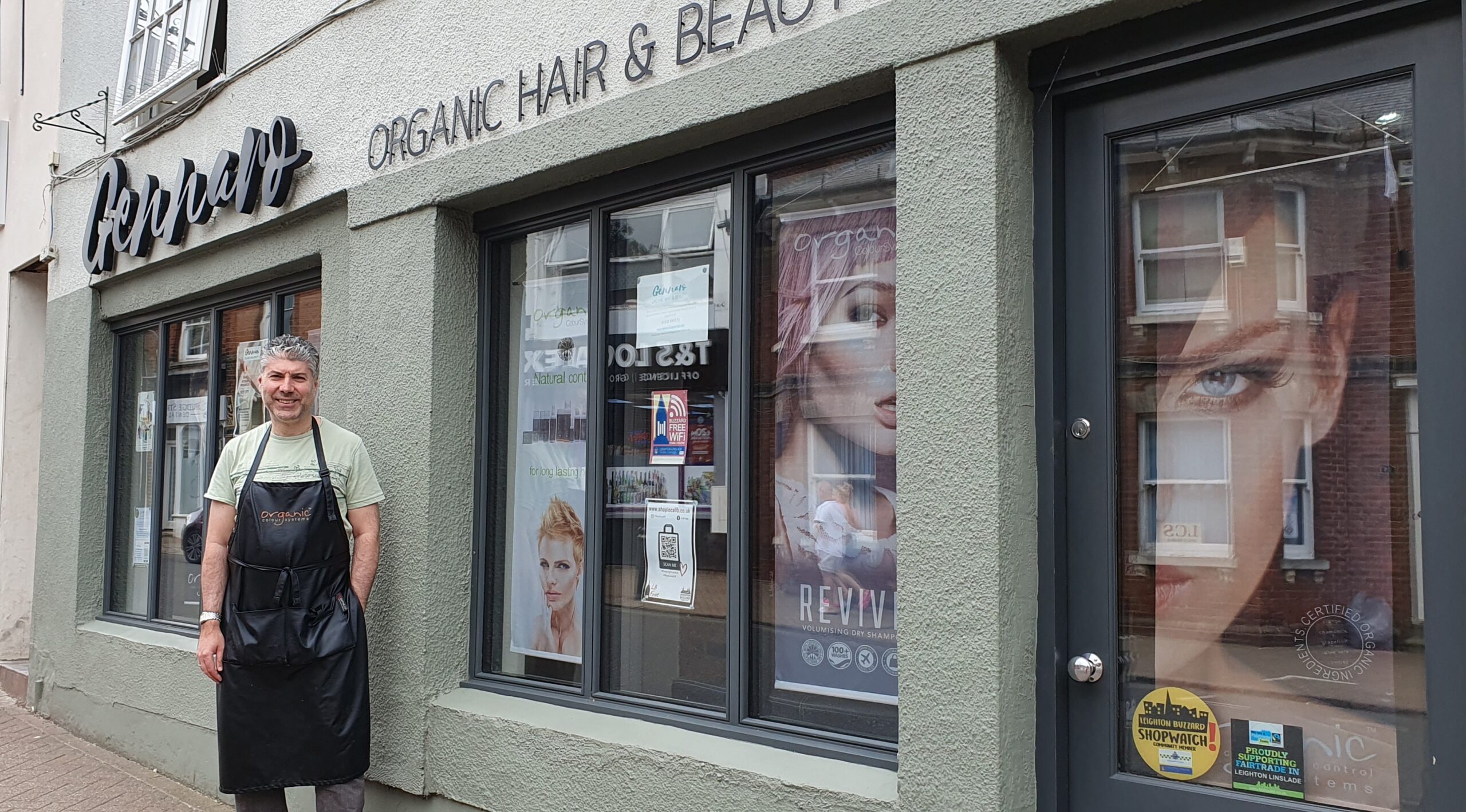 Gennaro Borrelli stood outside his salon, Gennaro Organic Hair & Beauty